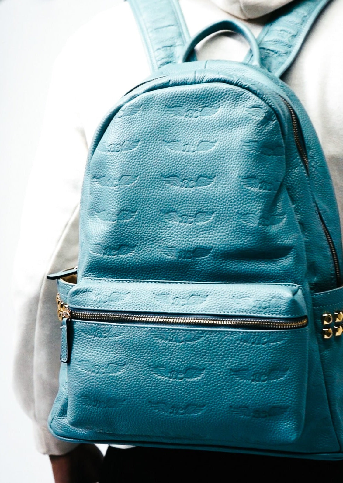 bondi leather backpack blue Sky Blue Leather Backpack – braxton.carter
